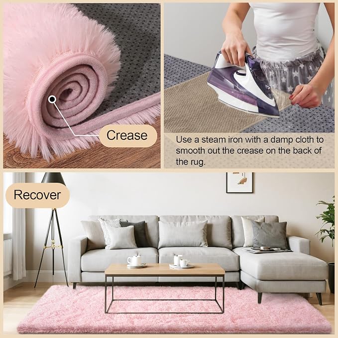 Mugorn Pink Fluffy Soft Rugs for Girls Bedroom, 9x12 Ft Large Shaggy Area Rugs - Image 4