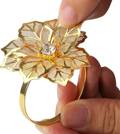 KPOSIYA Set of 20 Napkin Rings, Metal Gold Hollow Out Flower Napkin Ring Holder - Image 7