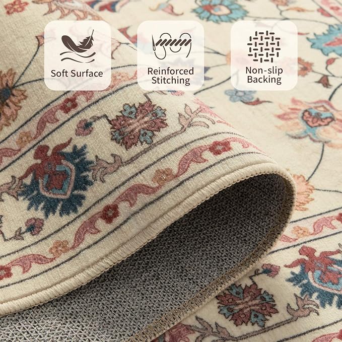 Rugxara Floral Entryway Rug, 3x5 Washable Area Rug, Non Slip Low Pile Small - Image 4