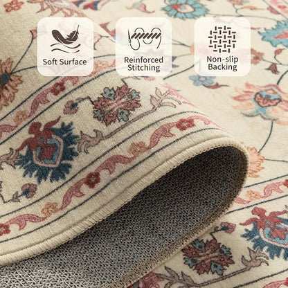 Rugxara Floral Entryway Rug, 3x5 Washable Area Rug, Non Slip Low Pile Small - Image 4