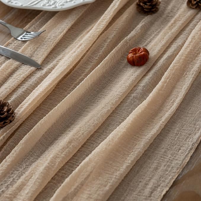 Deep Beige Cheesecloth Table Runner 120 Inches - Image 2