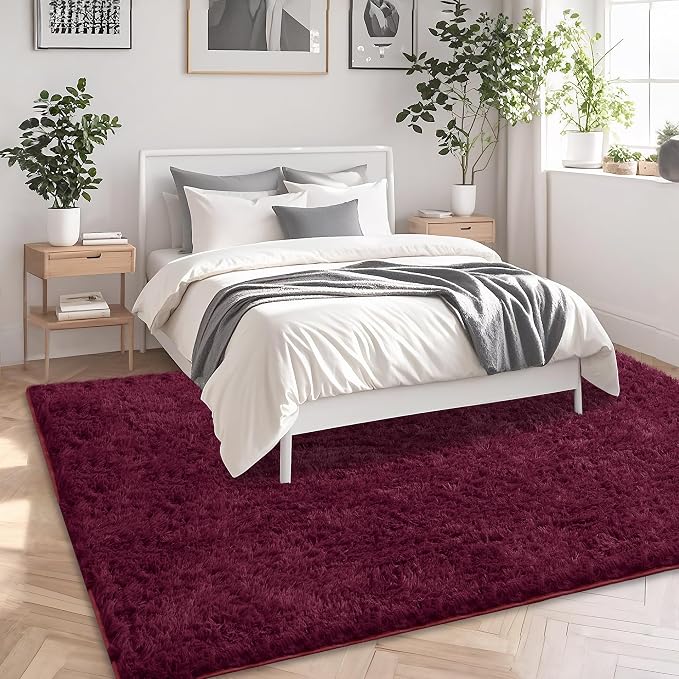 5x7 Burgundy Area Rugs for Living Room, Fluffy Shag Rug for Bedroom Kids - Image 3