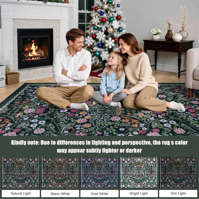 Area Rugs 9x12 Living Room: Floral Washable Rug Vintage Large Soft Boho - Image 9