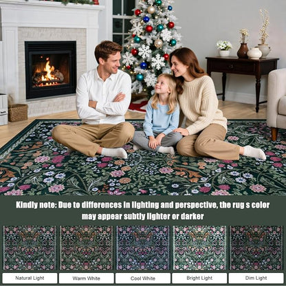 Area Rugs 9x12 Living Room: Floral Washable Rug Vintage Large Soft Boho - Image 9