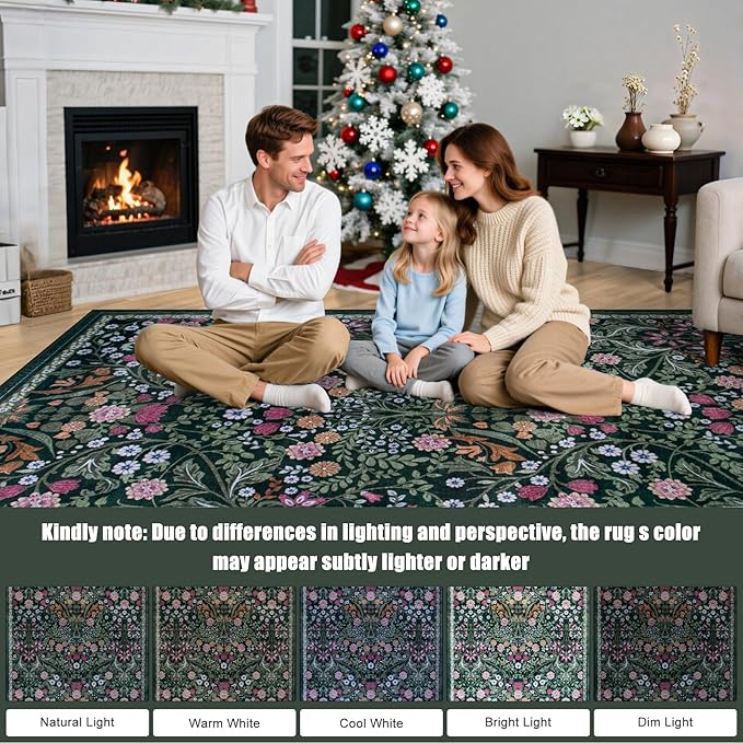 10x12 Area Rugs for Living Room: Floral Washable Rug Vintage Large Soft Boho - Image 9