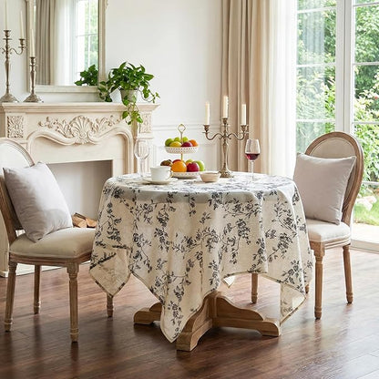 jinchan Black Farmhouse Floral Linen Square Table Cloth 52 x 52 Inch | Vintage - Image 4