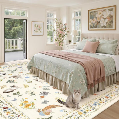 Soalmost Cat 9x12 Area Rugs for Living Room, Machine Washable Animal Floral - Image 4