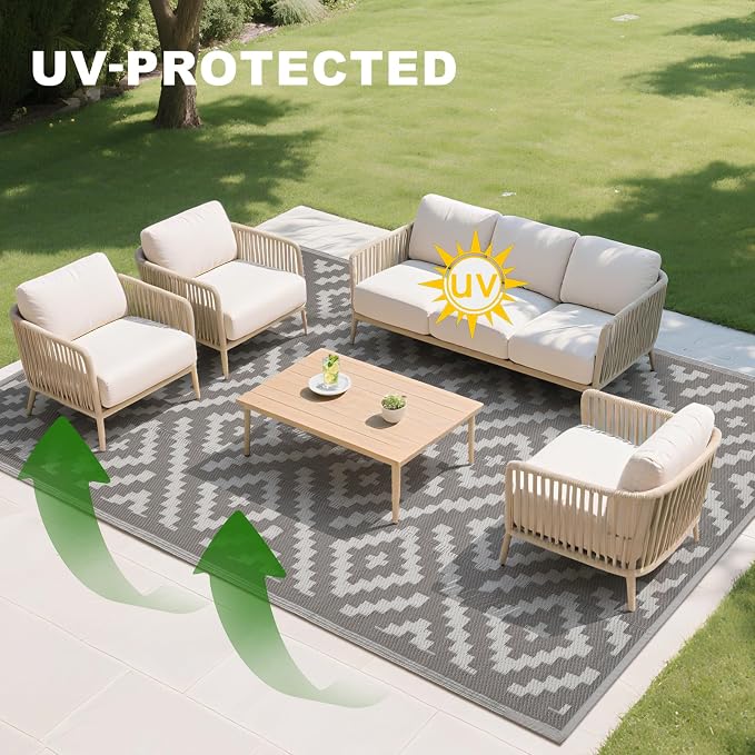 RURALITY Outdoor Rugs 5x8 Feet for Patios Clearance, Plastic Straw Waterproof - Image 6