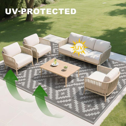 RURALITY Outdoor Rugs 5x8 Feet for Patios Clearance, Plastic Straw Waterproof - Image 6