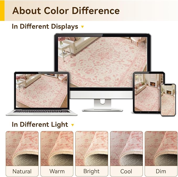 RELEANY Area Rugs Large 9'x12' Washable Non-Slip, Floral Vintage Distress - Image 7