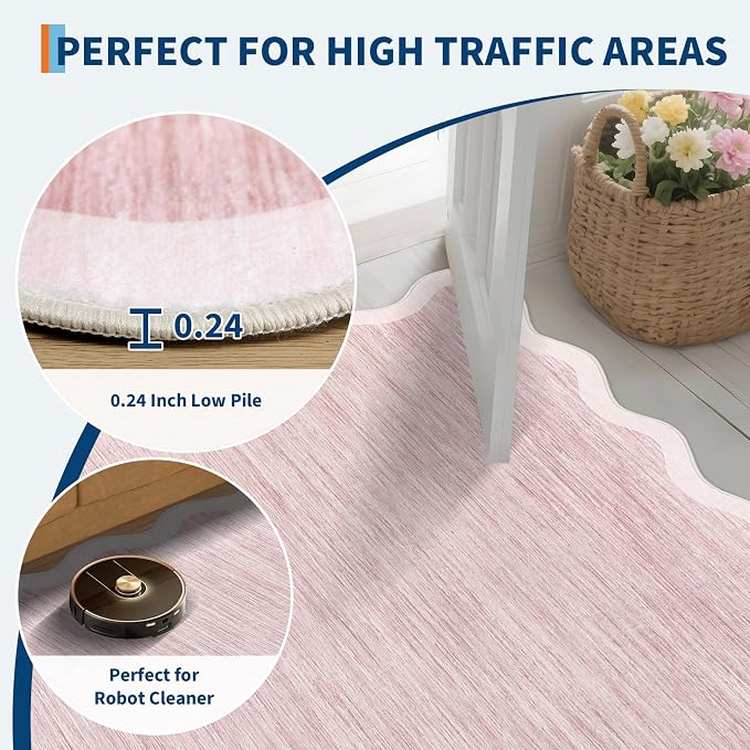 GarveeHome Scalloped Washable Area Rug 4x6 Small Entryway Rug Non Slip Modern - Image 5