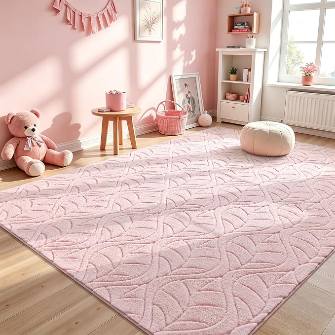 Macgace 6x9 Pink Area Rug, Soft Shag Carpet, Washable Living Room Rugs - Image 9