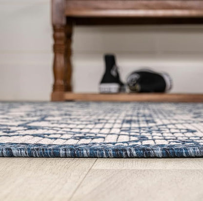 JONATHAN Y Vintage Filigree Indoor Outdoor Runner Rug 2X10 Blue/Cream, Madrid - Image 4