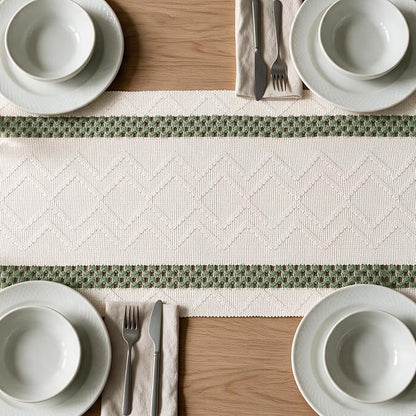 Artoid Mode Sage Green Stripe Woven Rustic Table Runner 12x48 Inch | Holiday - Image 5
