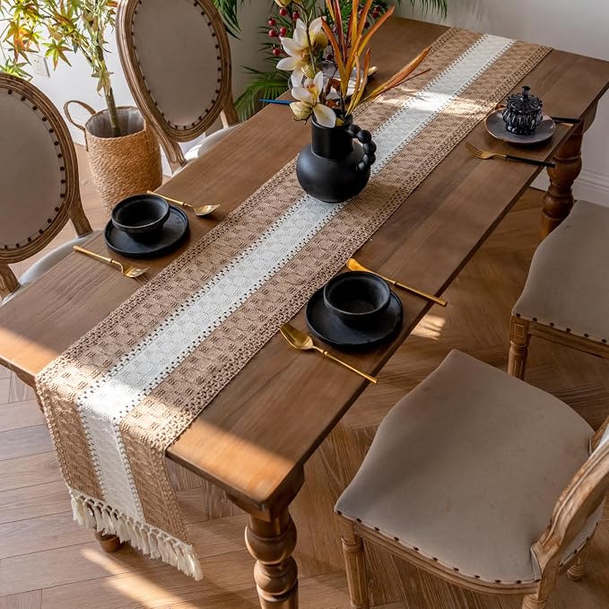 EMMTEEY Boho Table Runner with Tassels 36 Inches Long, Scratch & Heat Resistant - Image 3