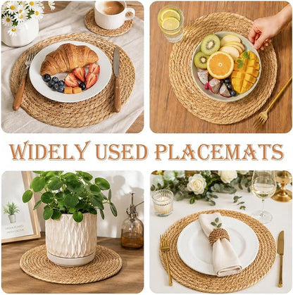 Set of 12 Round Woven Placemats, 13 Inch Rattan Chargers - Image 4