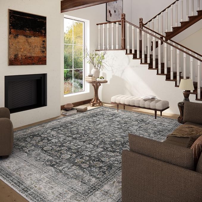 Machine Washable Rugs for Living room: 9x12 bedroom Rug Vintage Boho Area Rug - Image 2