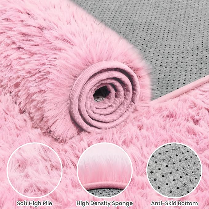 6x9 Area Rugs for Living Room Rug: Soft Fluffy Shag Light Pink Rugs for Bedroom - Image 6