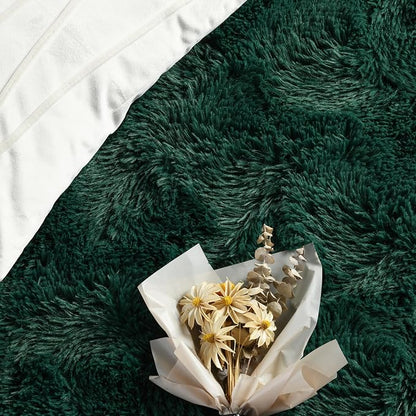 FlyDOIT Large Area Rugs for Living Room, 5x8 Feet Deep-Green Shaggy Rug Fluffy - Image 5