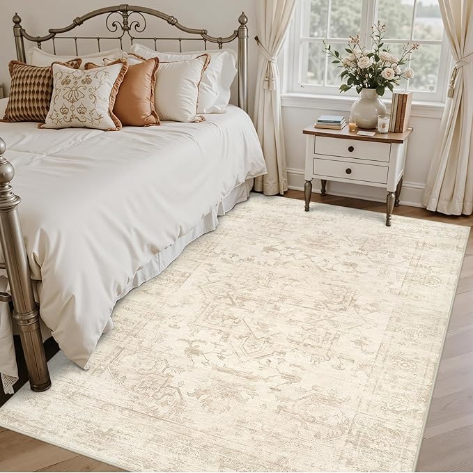 4x6 Area Rugs for Living Room: Vintage Boho Neutral Washable Rug Indoor Soft - Image 2