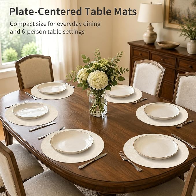 Maxpearl Faux Leather Round Placemats Set of 6, 13.8 inch, Heat Resistant - Image 3