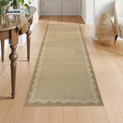 LIVEBOX Scalloped Washable 2x6 Kitchen Runner Rug, Easy Jute Geometric Tan Rug - Image 8