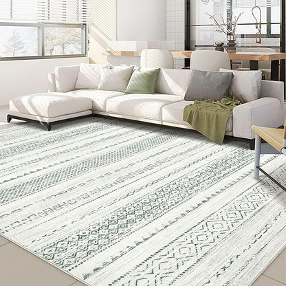 Nakagishi Green Rug Living Room 5x7: Washable Boho Large Neutral Farmhouse Soft by NakagishiAreaRug