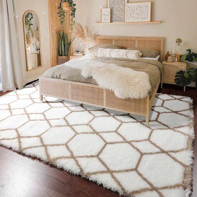 ONASAR 7x9 Area Rugs for Living Room Bedroom, Large Fluffy White and Beige - Image 6