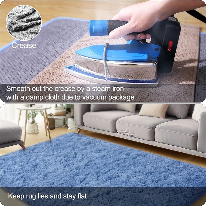 qulint Blue Area Rug for Living Room 9x12, Modern Fluffy Large Rug for Bedroom - Image 5