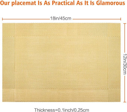 Placemats Set of 12, Vinyl Woven Gold Non Slip Table Mats | Heat Resistant - Image 3