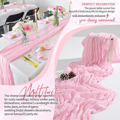 Showgeous 2 Pack Light Pink Cheesecloth Table Runners Boho Wedding Decor | - Image 6