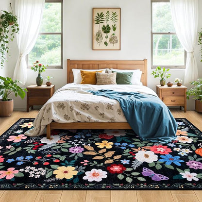 10x12 Area Rugs for Living Room: Floral Washable Rug Vintage Large Soft Boho - Image 3