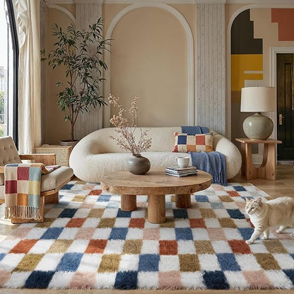 PureCozy Checkered Rug 9x12 for Living Room, Modern Rainbown Shag Rug Washable - Image 4
