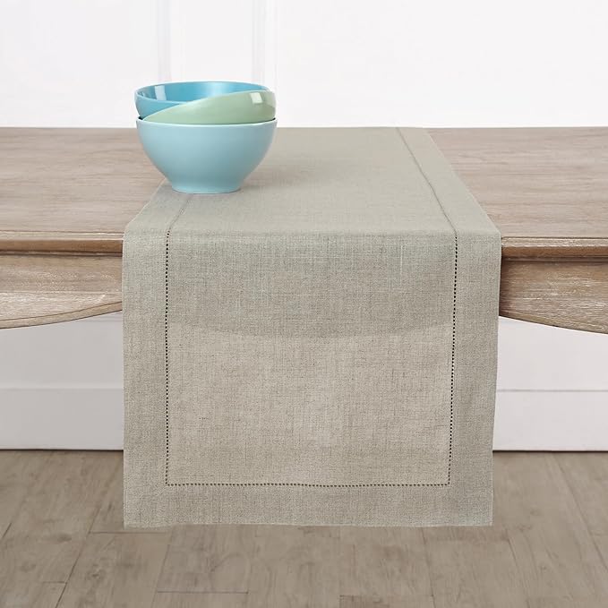 Solino Home 100% Pure Linen Table Runner Natural Hemstitch, 14 x 132 in | by SolinoHome