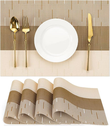 Placemats Set of 4, Vinyl Woven Heat-Resistant Place Mats | Washable Wipeable by Chitomars