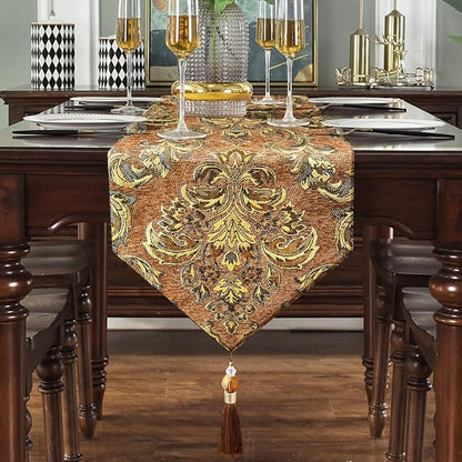 Table Runners 72" Jacquard Classic Floral Beige Vintage Chenille - Image 7