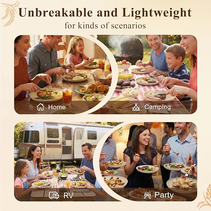 Kitchen Plates Set for 8, Wheat Straw Plate 9 Inch, Unbreakable Party Plates - Image 7