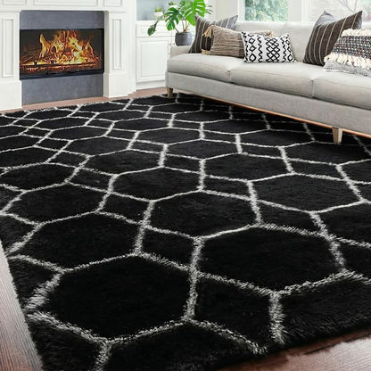 ONASAR 7x9 Area Rugs for Living Room Bedroom, Large Fluffy Black and White - Image 6