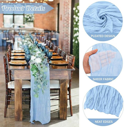 Baby Blue 10FT Cheesecloth Table Runner Boho Gauze Fabric Table Runner Rustic - Image 2