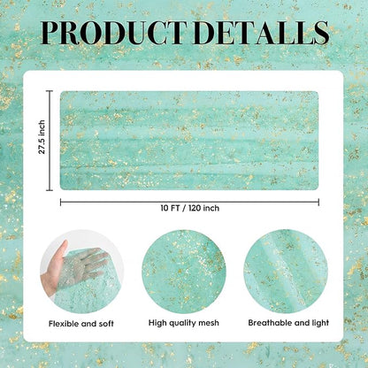 Artoid Mode 3Pcs Turquoise Gauze Gold Table Runner 10FT, Glitter Metallic Foil - Image 7