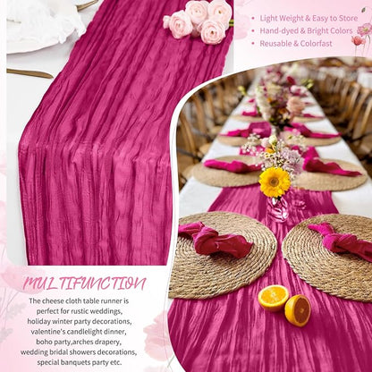 Showgeous 4 Pack Fuschia Cheesecloth Table Runner, 17 x 108 Inches | Boho - Image 5