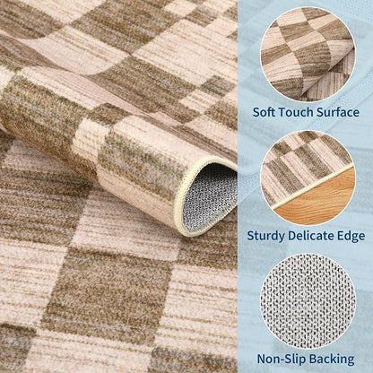 GarveeHome Brown Checkered Rug 4×6 Area Rugs - Image 5
