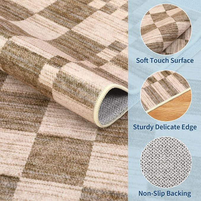 GarveeHome 2×6 Kitchen Runner Rug Non Slip Brown Checkered Rug, Washable Runner - Image 5