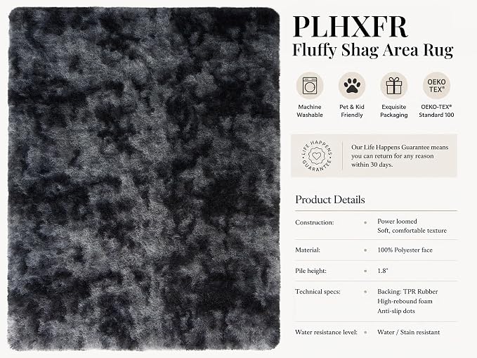 Area Rug for Living Room Bedroom:6x9 Black Grey Soft Fluffy Shag Upgrade - Image 4