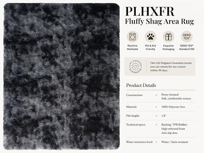 Area Rug for Living Room Bedroom: 5x7 Black Grey Soft Fluffy Shag Upgrade - Image 4