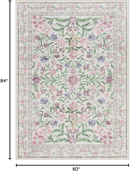 Wonnitar Floral Purple Rug for Bedroom, Washable 5x7 Area Rugs for Dorm - Image 2