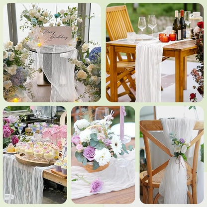 Cheesecloth Table Runner 10FT 2Pcs Ivory Boho Gauze Rustic Sheer Runners | - Image 7