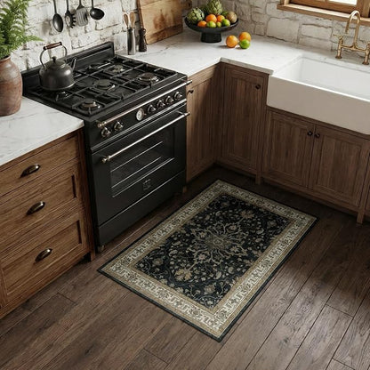 RELEANY Area Rugs 3'x4' Washable Non-Slip, Floral Vintage Distress Medallion by RELEANY
