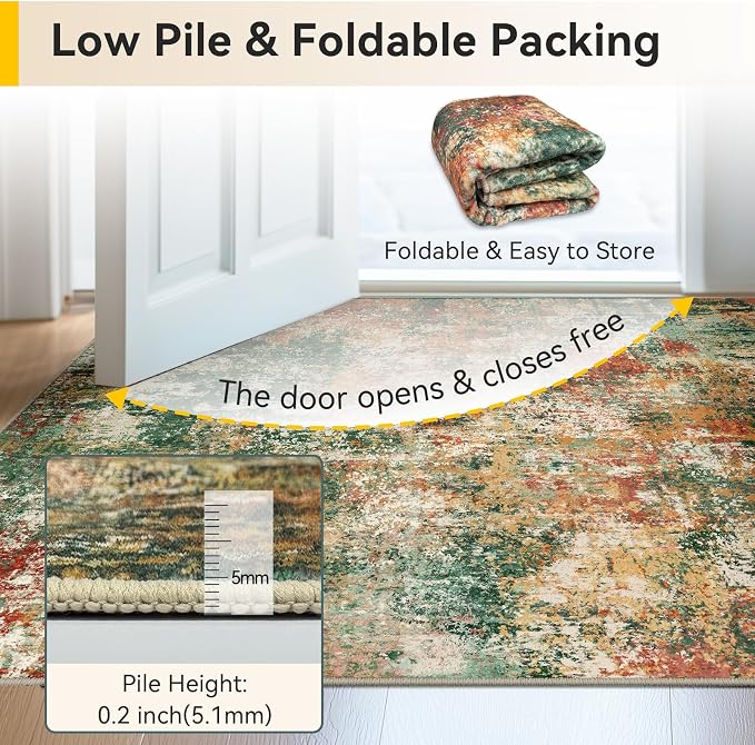 RELEANY Washable Area Rugs 4'x6' Non-Slip Modern Abstract Soft - Image 8