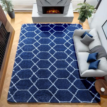 ONASAR 7x9 Area Rugs for Living Room Bedroom, Large Fluffy Navy Blue and White - Image 5